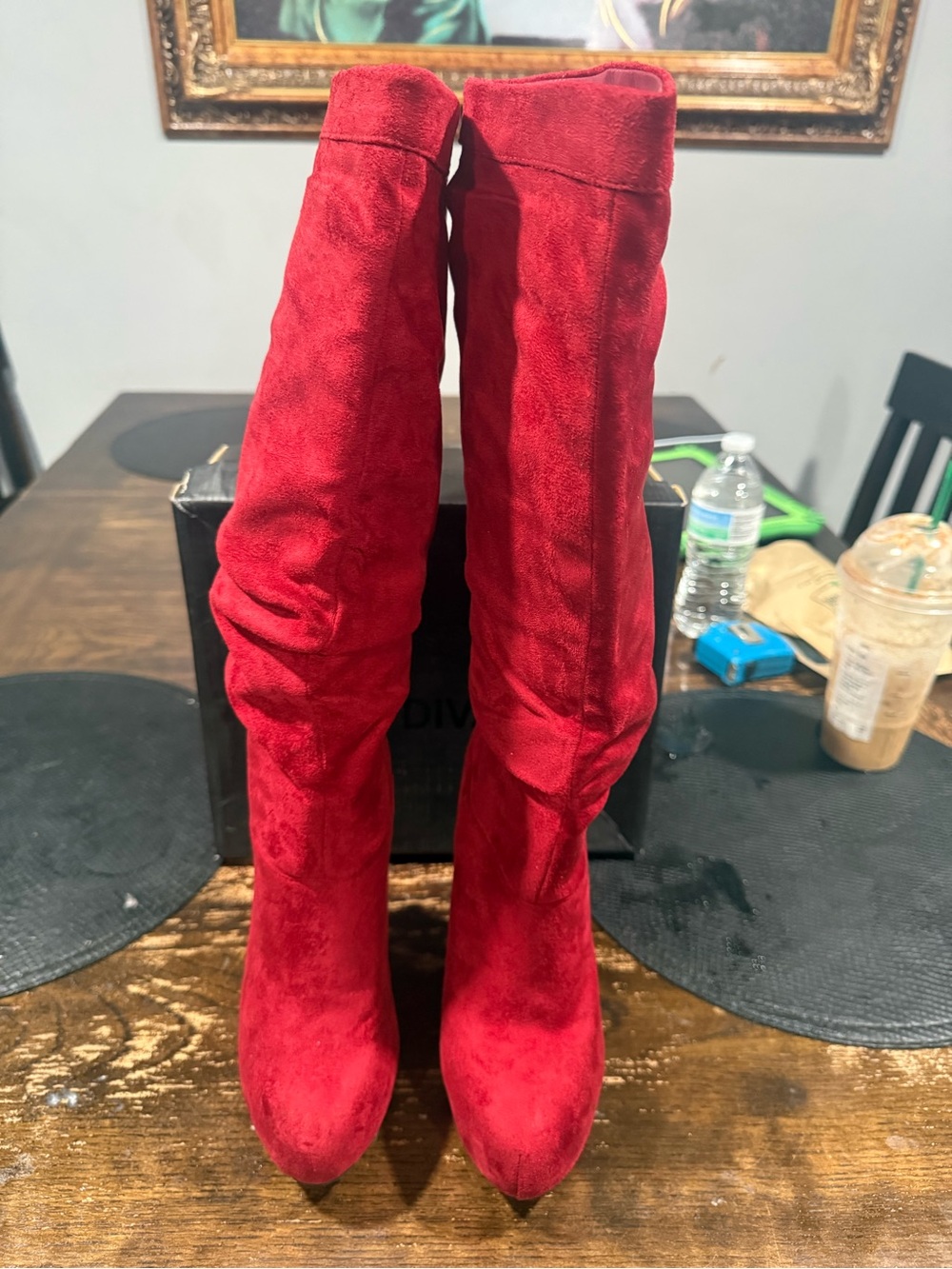 Women's Over-the-Knee Red Suede Stretch Boots
